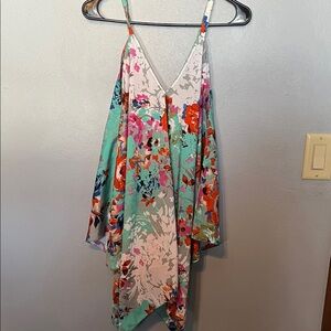Floral V-Neck Spaghetti Strap Bandana Top in Aqua & Coral